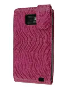Synthetic Snakeskin Leather Flip Case for Samsung I9100 Galaxy S2 - Hot Pink Leather Flip Case