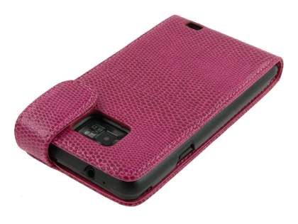 Synthetic Snakeskin Leather Flip Case for Samsung I9100 Galaxy S2 - Hot Pink