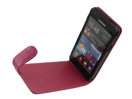 Synthetic Snakeskin Leather Flip Case for Samsung I9100 Galaxy S2 - Hot Pink