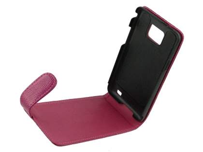 Synthetic Snakeskin Leather Flip Case for Samsung I9100 Galaxy S2 - Hot Pink