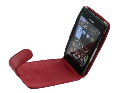 Genuine Leather Flip Case for Nokia X7 - Red