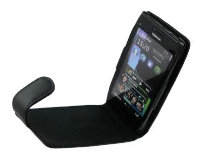 Genuine Leather Flip Case for Nokia X7 - Black