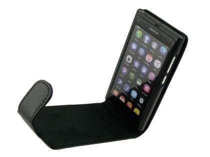 Genuine Leather Flip Case for Nokia N9 - Black