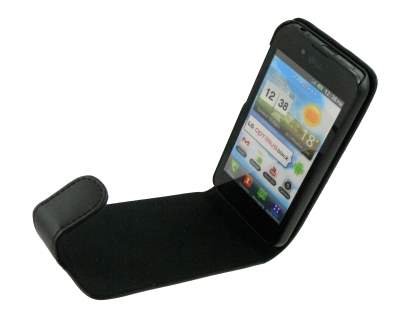 Genuine Leather Flip Case for LG Optimus Black P970 - Black