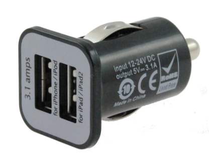 USAMS Dual USB-A 3.1A Car Charger for iPhone/iPad - Black Car Charger Adapter