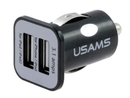 USAMS Dual USB-A 3.1A Car Charger for iPhone/iPad - Black