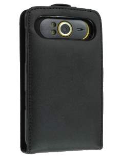 Genuine Leather Flip Case for HTC HD7 - Black