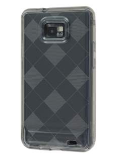 Retro Checkered-Pattern TPU Case for I9100 Galaxy S2 - Grey Soft Cover
