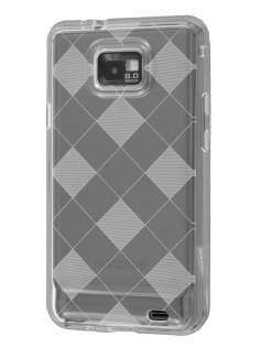 Retro Checkered-Pattern TPU Case for I9100 Galaxy S2 - Clear Soft Cover