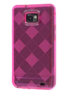 Retro Checkered-Pattern TPU Case for I9100 Galaxy S2 - Hot Pink Soft Cover