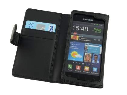 Samsung I9100 Galaxy S2 Synthetic Leather Wallet Case - Classic Black
