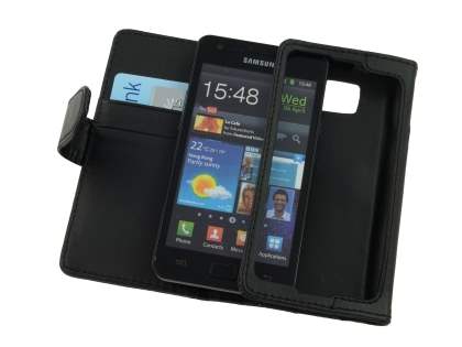 Samsung I9100 Galaxy S2 Synthetic Leather Wallet Case - Classic Black