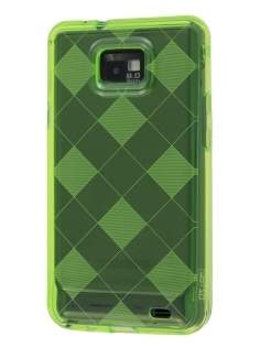 Retro Checkered-Pattern TPU Case for I9100 Galaxy S2 - Green Soft Cover