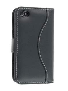 TS-CASE Genuine Leather Wallet Case for iPhone 4/4S - Black