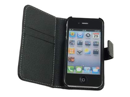 TS-CASE Genuine Leather Wallet Case for iPhone 4/4S - Black