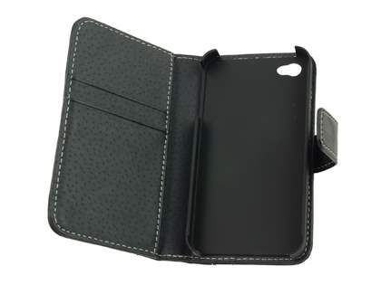 TS-CASE Genuine Leather Wallet Case for iPhone 4/4S - Black
