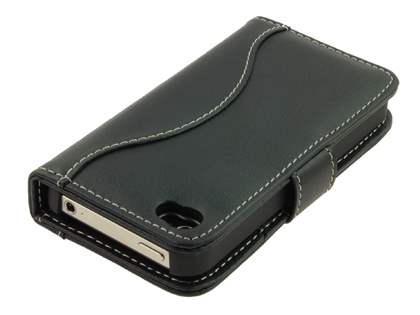 TS-CASE Genuine Leather Wallet Case for iPhone 4/4S - Black