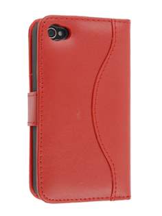 TS-CASE Genuine Leather Wallet Case for iPhone 4/4S - Red