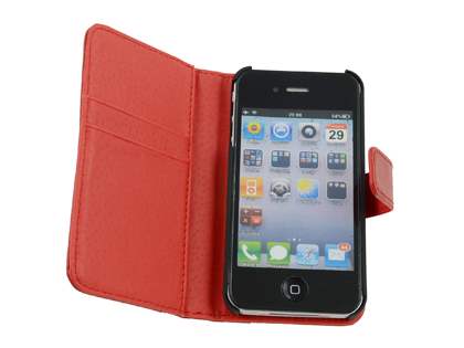 TS-CASE Genuine Leather Wallet Case for iPhone 4/4S - Red