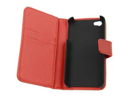 TS-CASE Genuine Leather Wallet Case for iPhone 4/4S - Red