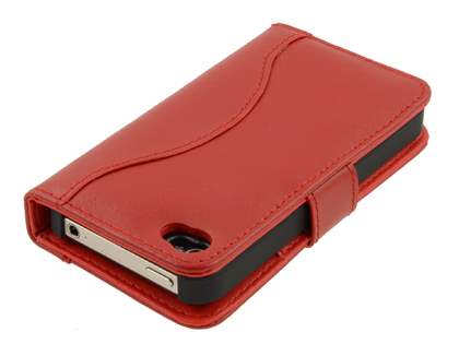 TS-CASE Genuine Leather Wallet Case for iPhone 4/4S - Red