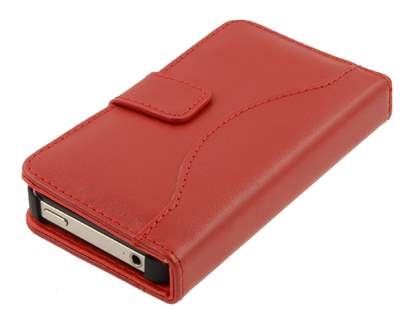 TS-CASE Genuine Leather Wallet Case for iPhone 4/4S - Red