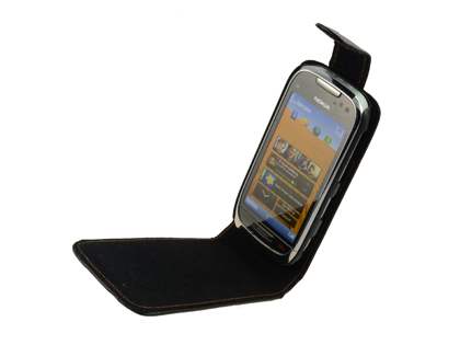 Synthetic Leather Flip Case for Nokia C7 - Black