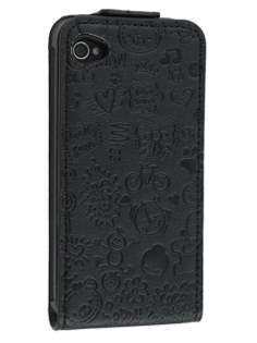 Lopez iPhone 4/4S Slim Synthetic Leather Flip Case - Night Black