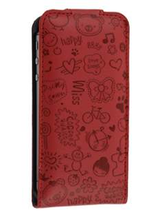 Lopez iPhone 4/4S Slim Synthetic Leather Flip Case - Burgundy Red