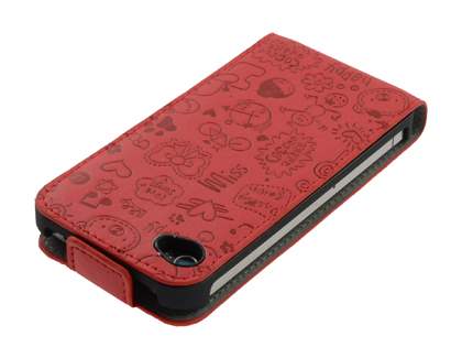 Lopez iPhone 4/4S Slim Synthetic Leather Flip Case - Burgundy Red