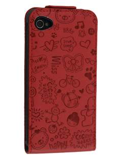 Lopez iPhone 4/4S Slim Synthetic Leather Flip Case - Burgundy Red