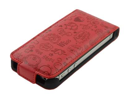 Lopez iPhone 4/4S Slim Synthetic Leather Flip Case - Burgundy Red