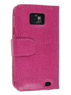 Samsung I9100 Galaxy S2  Synthetic Snakeskin leather Wallet Case - Hot Pink
