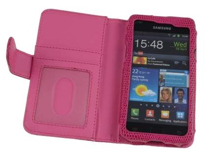 Samsung I9100 Galaxy S2  Synthetic Snakeskin leather Wallet Case - Hot Pink