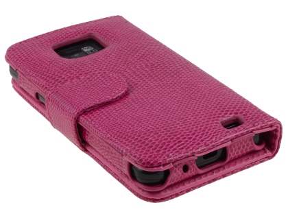 Samsung I9100 Galaxy S2  Synthetic Snakeskin leather Wallet Case - Hot Pink