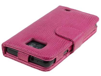 Samsung I9100 Galaxy S2  Synthetic Snakeskin leather Wallet Case - Hot Pink
