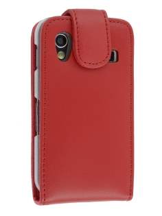 Samsung S5830 Galaxy Ace Genuine Leather Flip Case - Red
