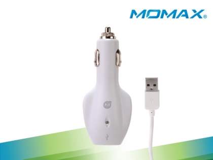 MOMAX Super 1A Car Charger & 30-pin to USB-A Cable for Apple - White Car Charger