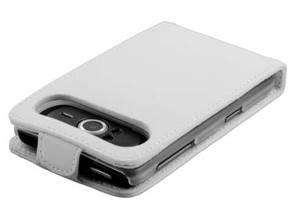 Genuine Leather Flip Case for HTC HD7 - White