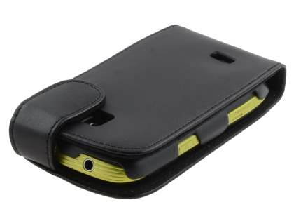 Samsung S5570 Galaxy Mini Genuine Leather Flip Case - Black