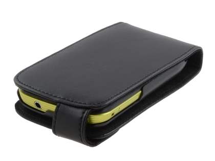 Samsung S5570 Galaxy Mini Genuine Leather Flip Case - Black