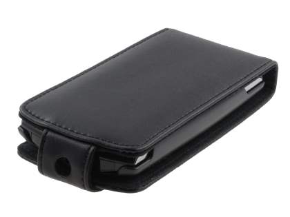 Genuine Leather Flip Case for Sony Ericsson XPERIA Neo - Classic Black