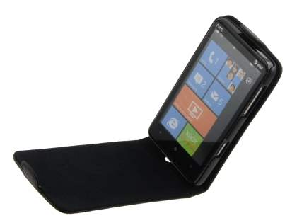 Genuine Leather Flip Case for HTC HD7 - Black
