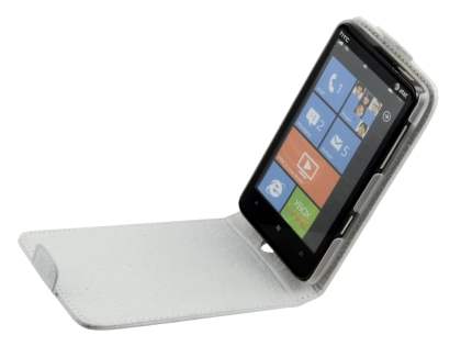 Genuine Leather Flip Case for HTC HD7 - White