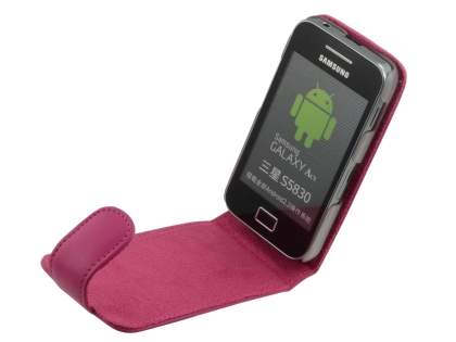 Samsung S5830 Galaxy Ace Genuine Leather Flip Case - Pink