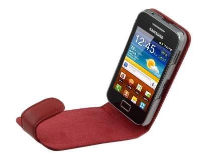 Samsung S5830 Galaxy Ace Genuine Leather Flip Case - Red