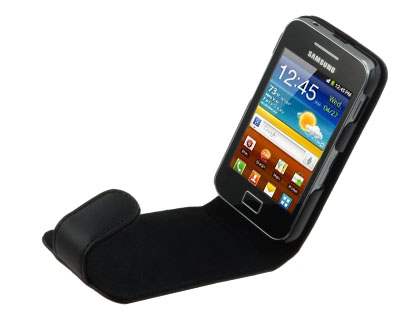 Samsung S5830 Galaxy Ace Genuine Leather Flip Case - Black
