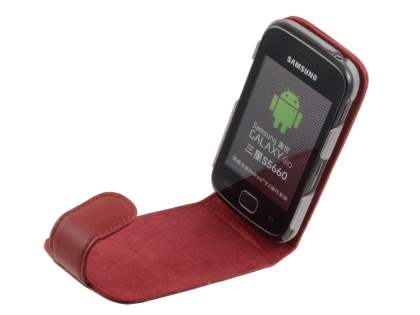 Samsung S5660 Galaxy Gio Genuine Leather Flip Case - Red