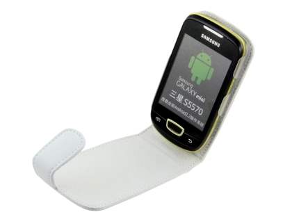 Samsung S5570 Galaxy Mini Genuine Leather Flip Case - White