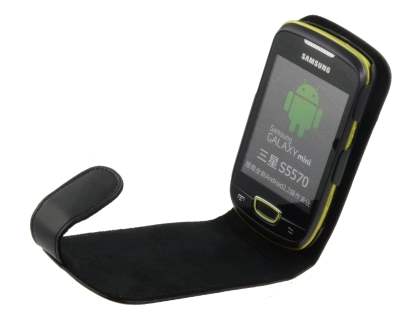 Samsung S5570 Galaxy Mini Genuine Leather Flip Case - Black